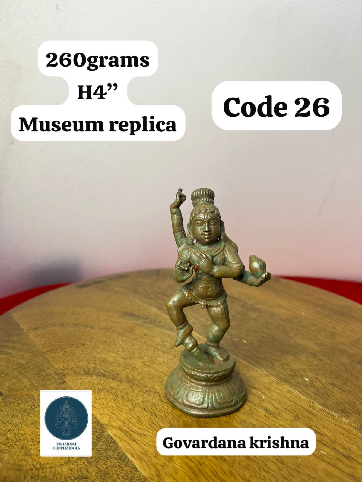 Govardhana Krishna - Prasiddh Idols Presents Copper Made Museum Replica Idol