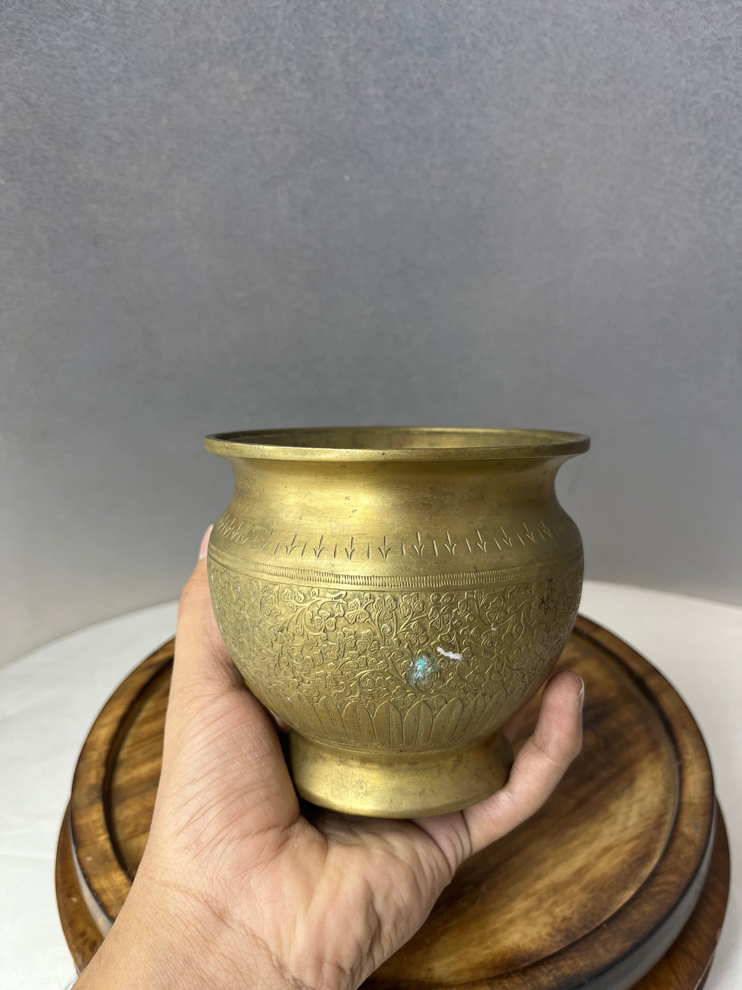 Vintage brass cast vase pot