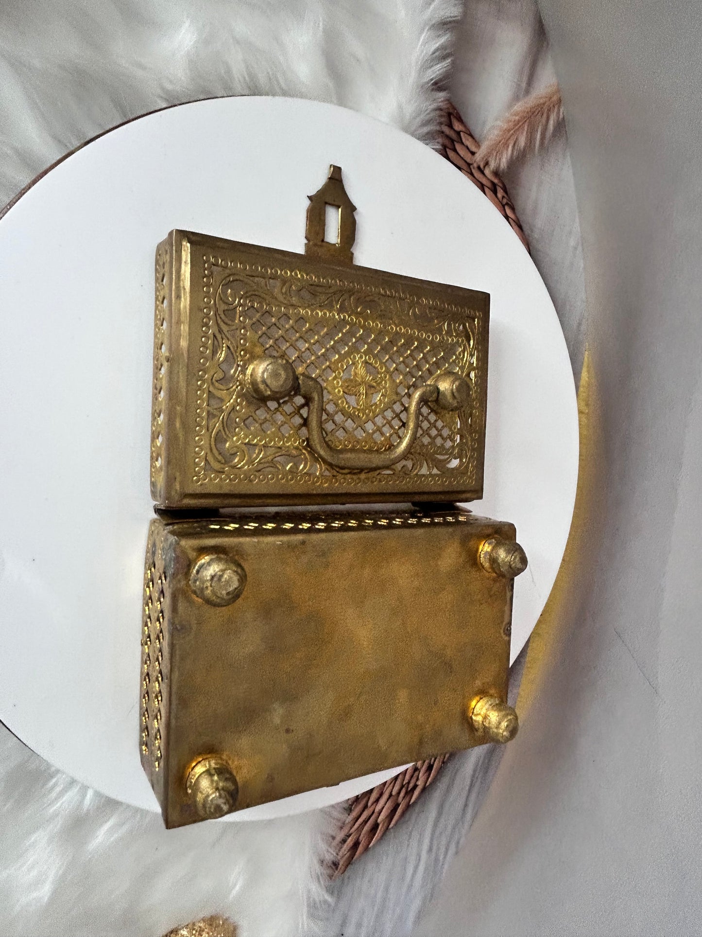Vintage brass jali cut box