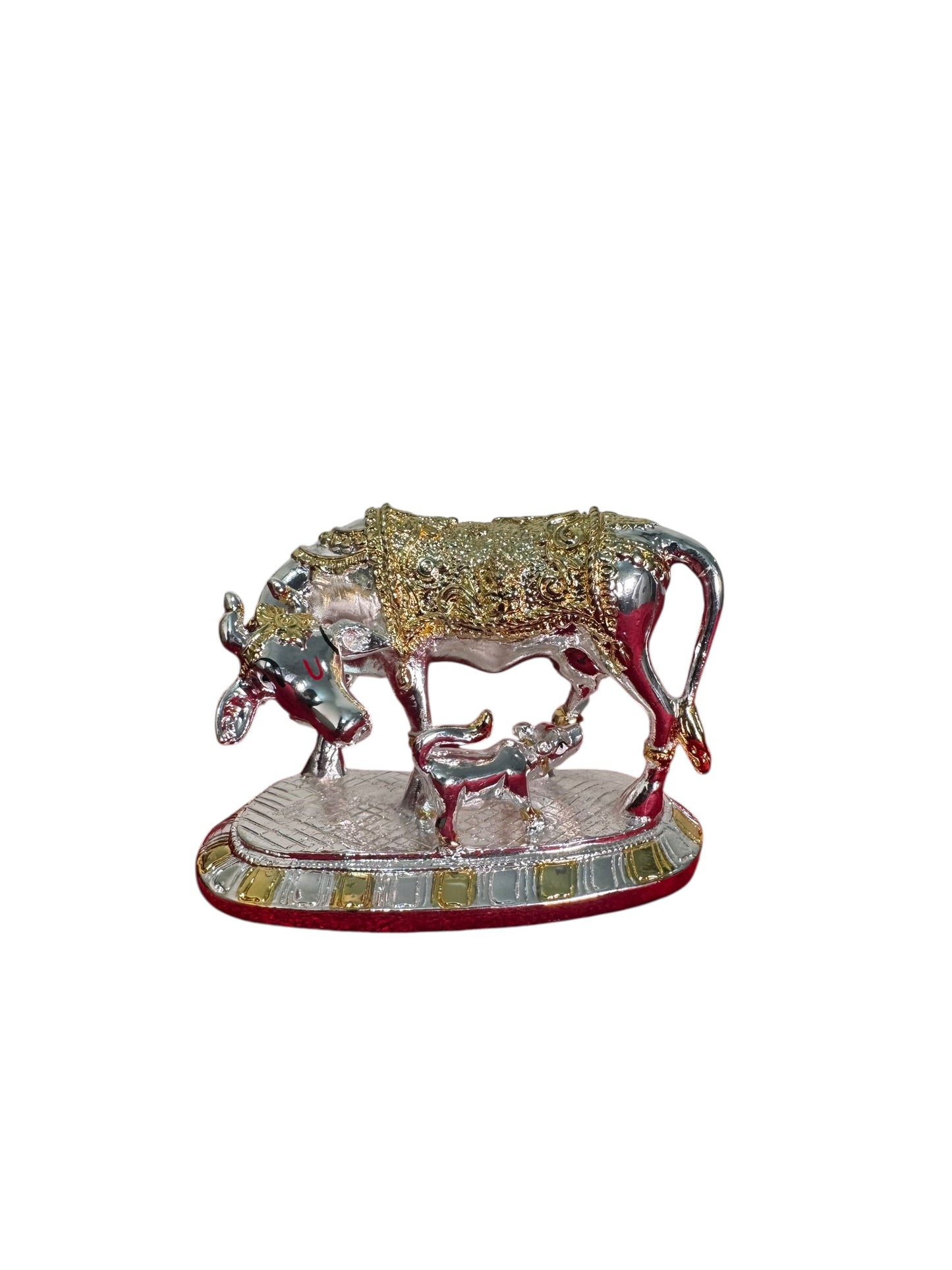 Cow Calf Gaja Lakshmi - Prasiddh idols presents resin made silver polished idol