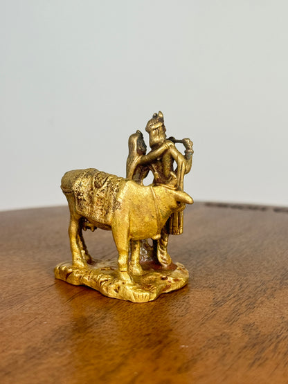 Radha Krishna idol with cow- Museum replicated Panchaloha idol