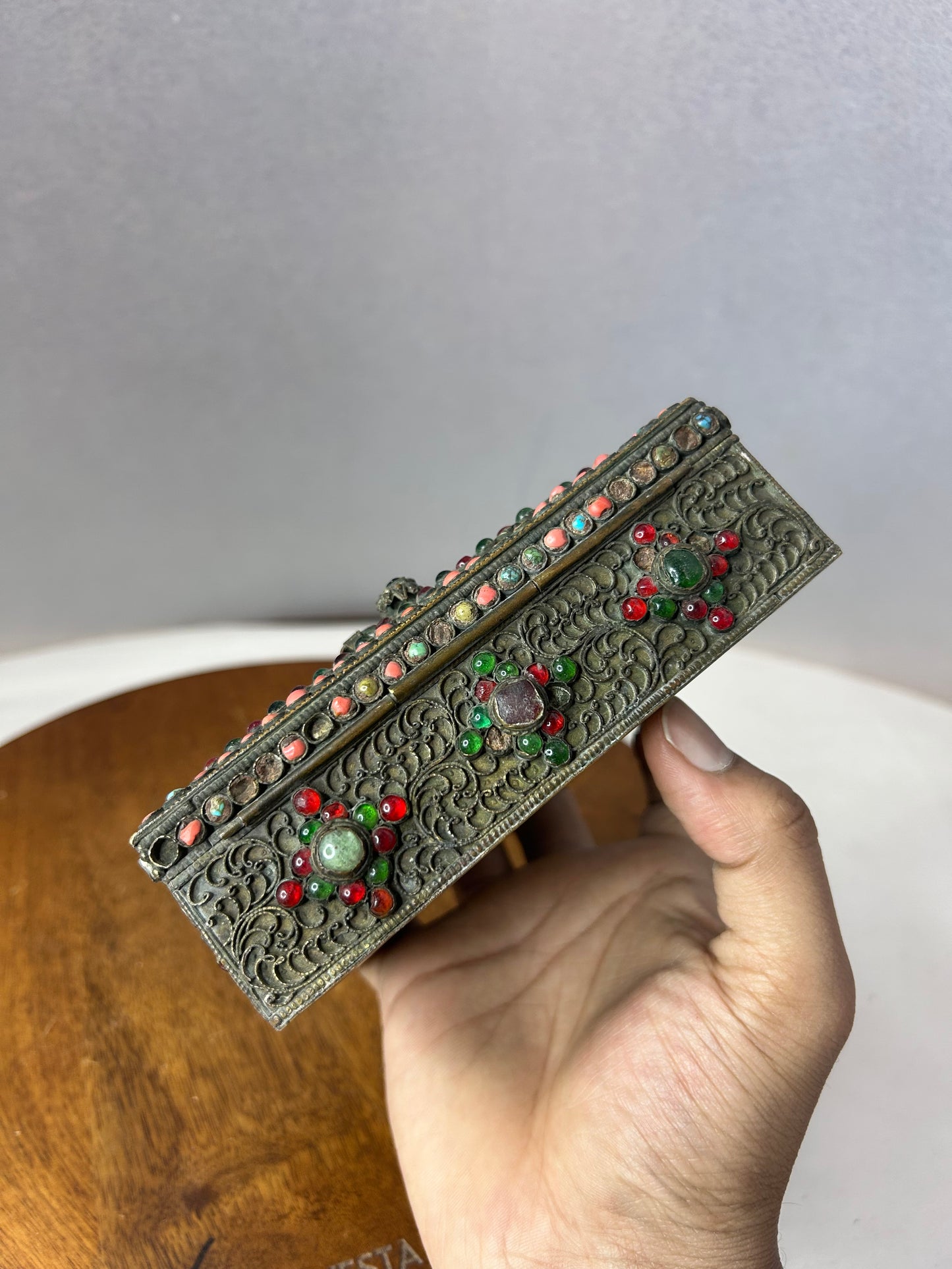 Vintage Brass made unique stones studded jewellery box