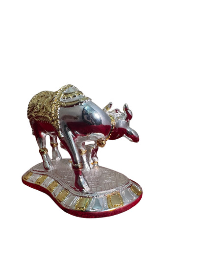 Cow Calf Gaja Lakshmi - Prasiddh idols presents resin made silver polished idol