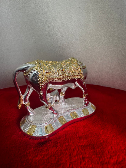 Cow Calf Gaja Lakshmi - Prasiddh idols presents resin made silver polished idol