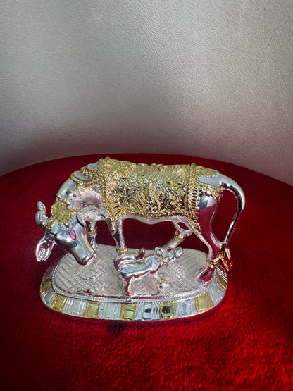 Cow Calf Gaja Lakshmi - Prasiddh idols presents resin made silver polished idol