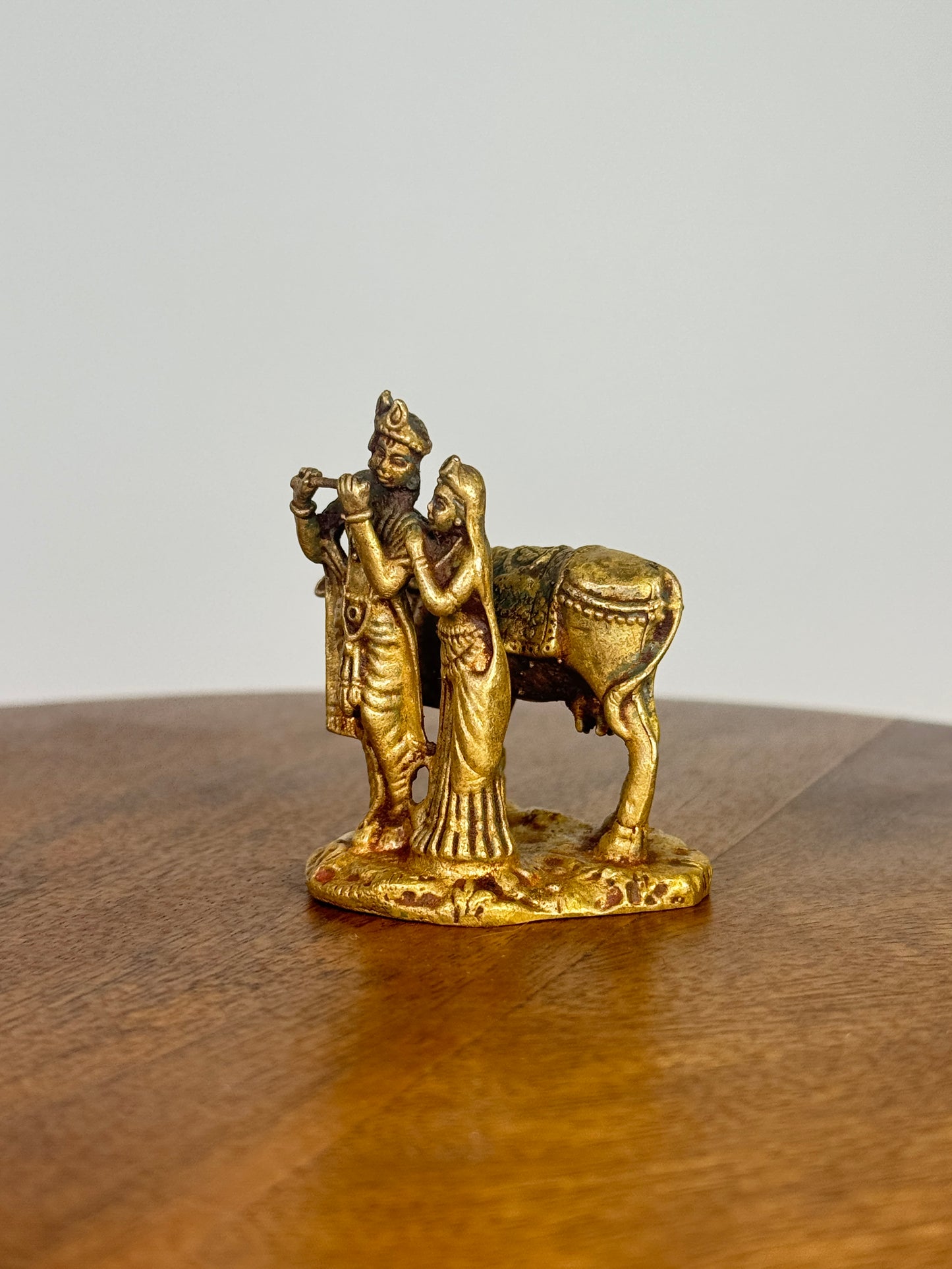 Radha Krishna idol with cow- Museum replicated Panchaloha idol