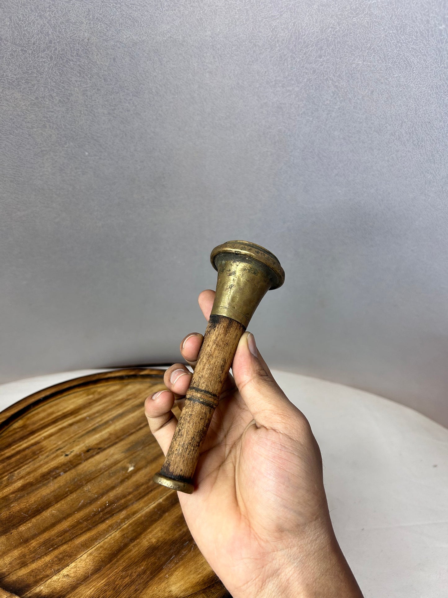 Vintage terracotta Brass and wood made smoking pipe