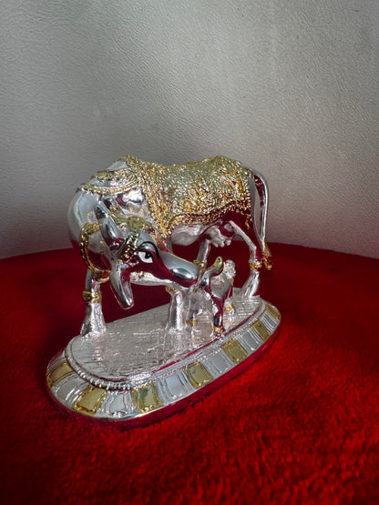 Cow Calf Gaja Lakshmi - Prasiddh idols presents resin made silver polished idol
