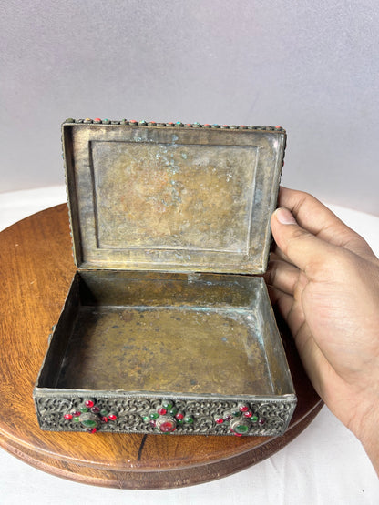 Vintage Brass made unique stones studded jewellery box