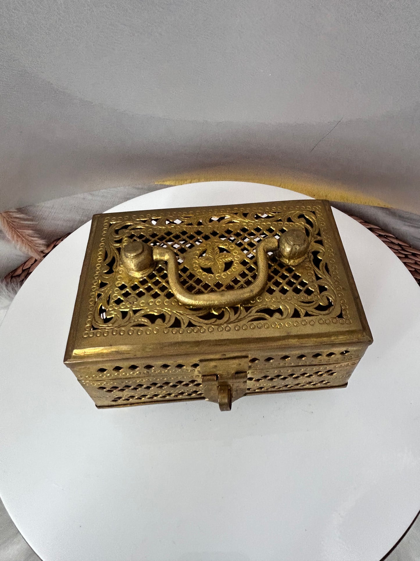 Vintage brass jali cut box