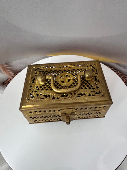 Vintage brass jali cut box