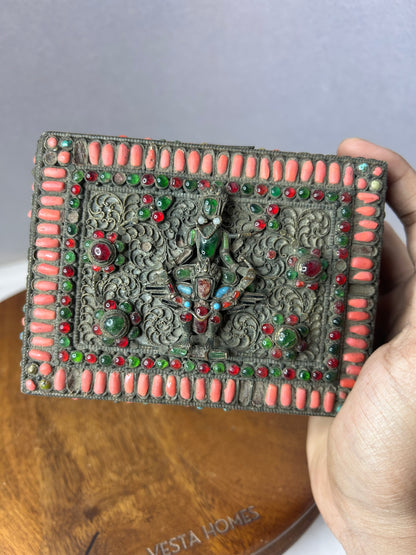 Vintage Brass made unique stones studded jewellery box