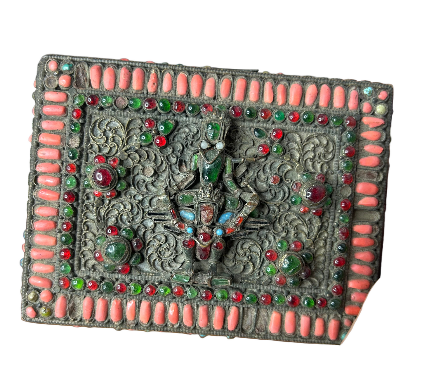 Vintage Brass made unique stones studded jewellery box