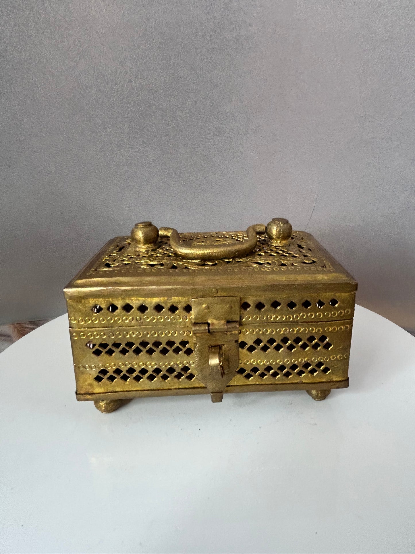 Vintage brass jali cut box