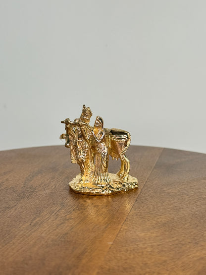 Radha Krishna idol with cow made of panchaloha