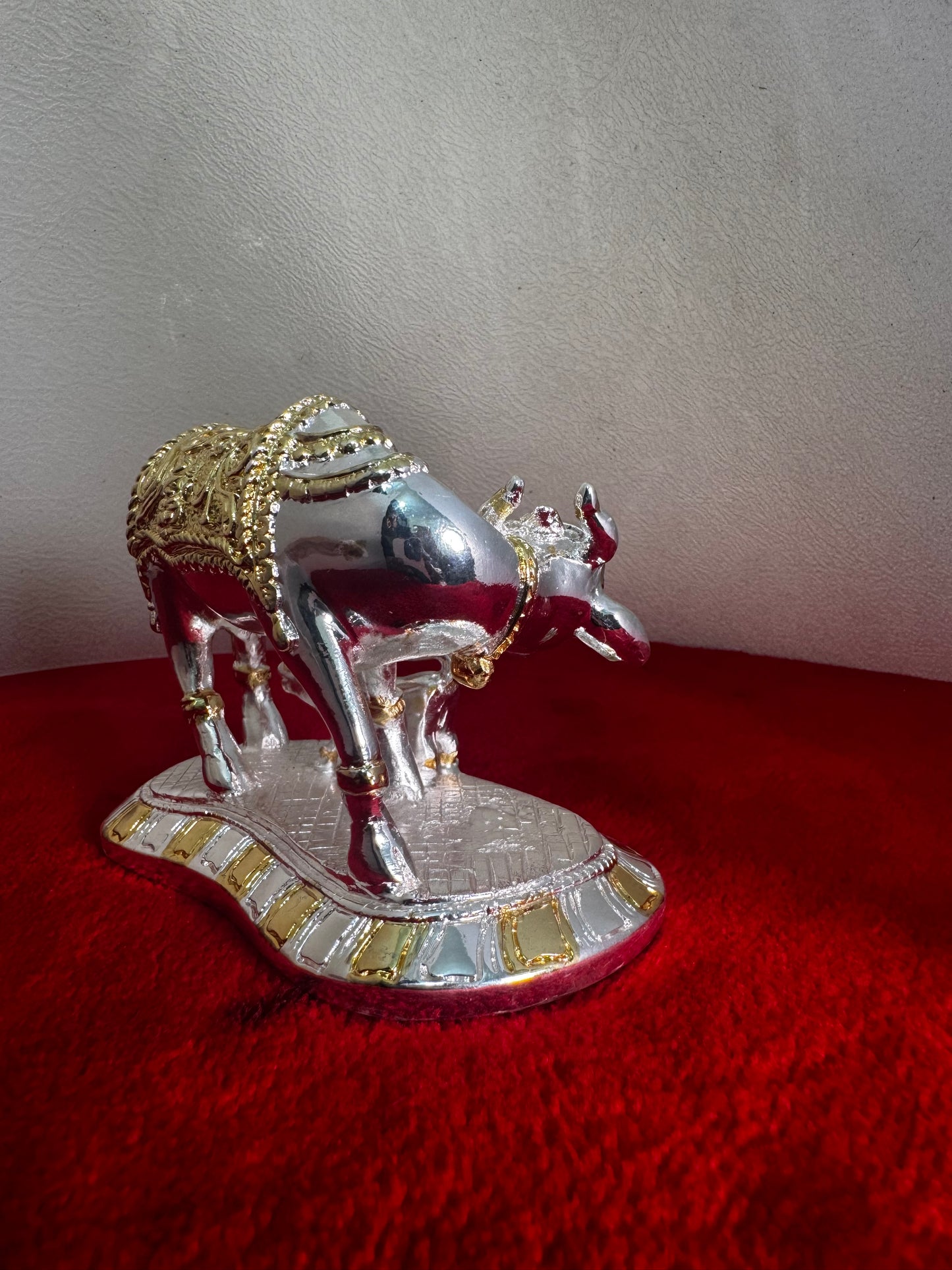 Cow Calf Gaja Lakshmi - Prasiddh idols presents resin made silver polished idol