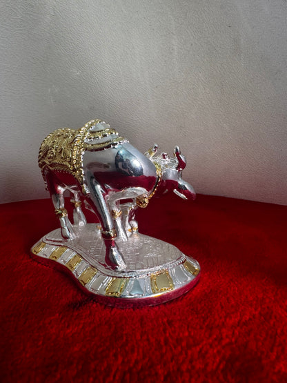 Cow Calf Gaja Lakshmi - Prasiddh idols presents resin made silver polished idol
