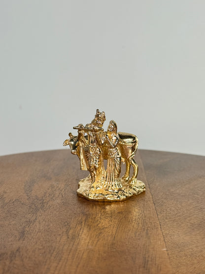 Radha Krishna idol with cow made of panchaloha