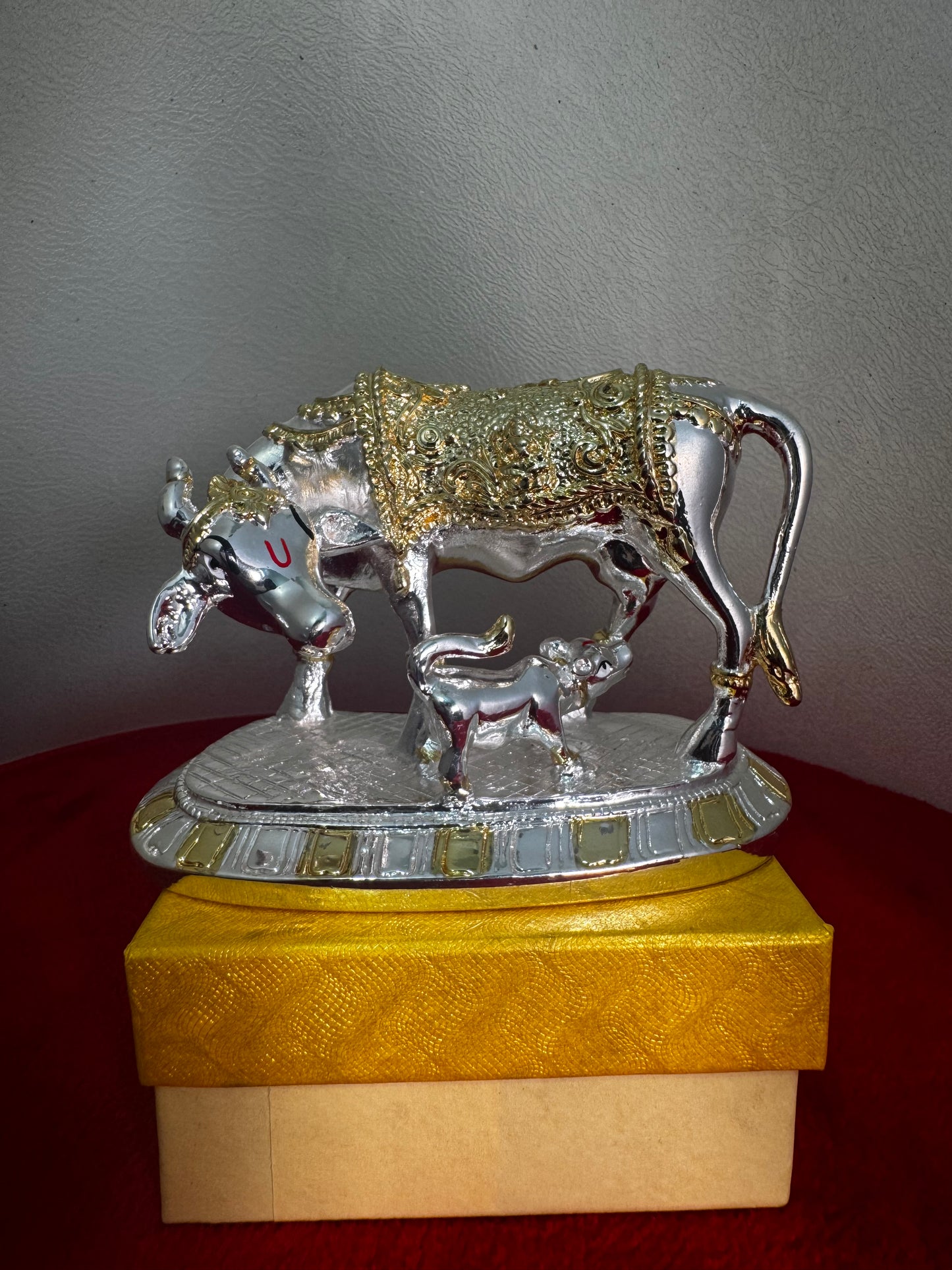 Cow Calf Gaja Lakshmi - Prasiddh idols presents resin made silver polished idol