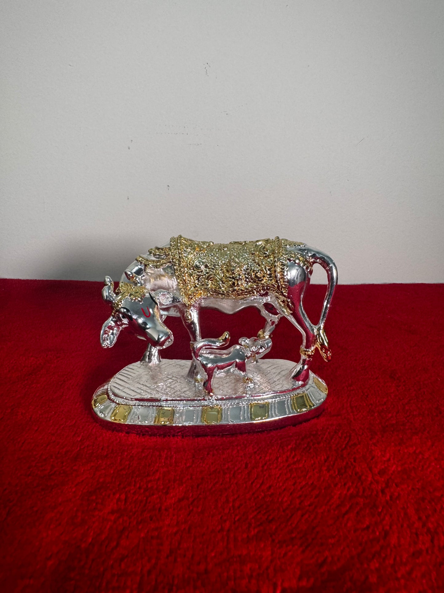 Cow Calf Gaja Lakshmi - Prasiddh idols presents resin made silver polished idol