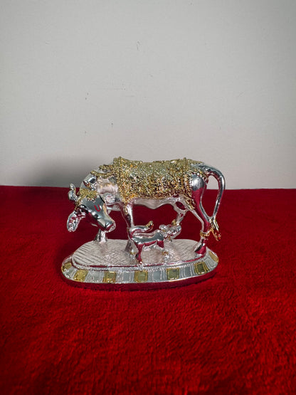 Cow Calf Gaja Lakshmi - Prasiddh idols presents resin made silver polished idol