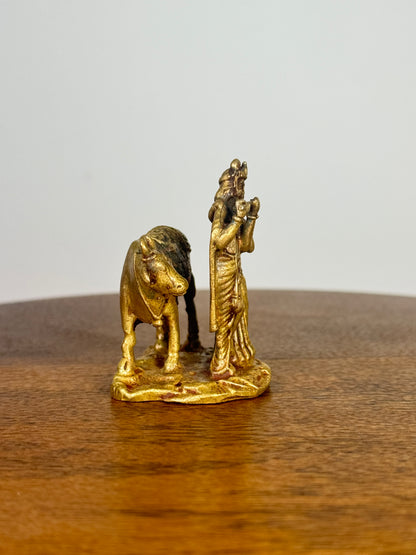 Radha Krishna idol with cow- Museum replicated Panchaloha idol