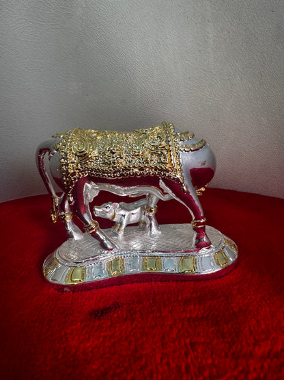 Cow Calf Gaja Lakshmi - Prasiddh idols presents resin made silver polished idol