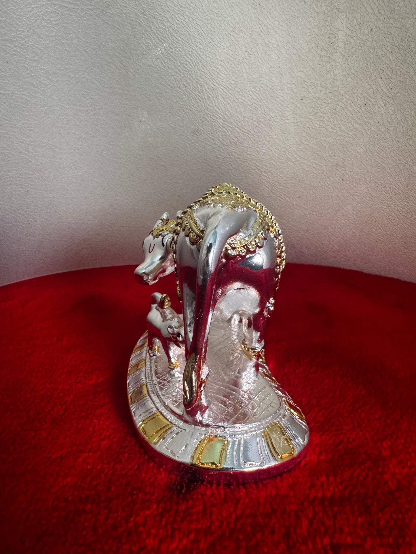 Cow Calf Gaja Lakshmi - Prasiddh idols presents resin made silver polished idol