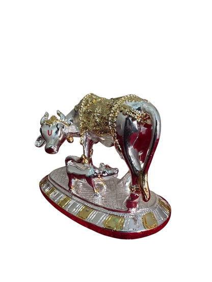 Cow Calf Gaja Lakshmi - Prasiddh idols presents resin made silver polished idol