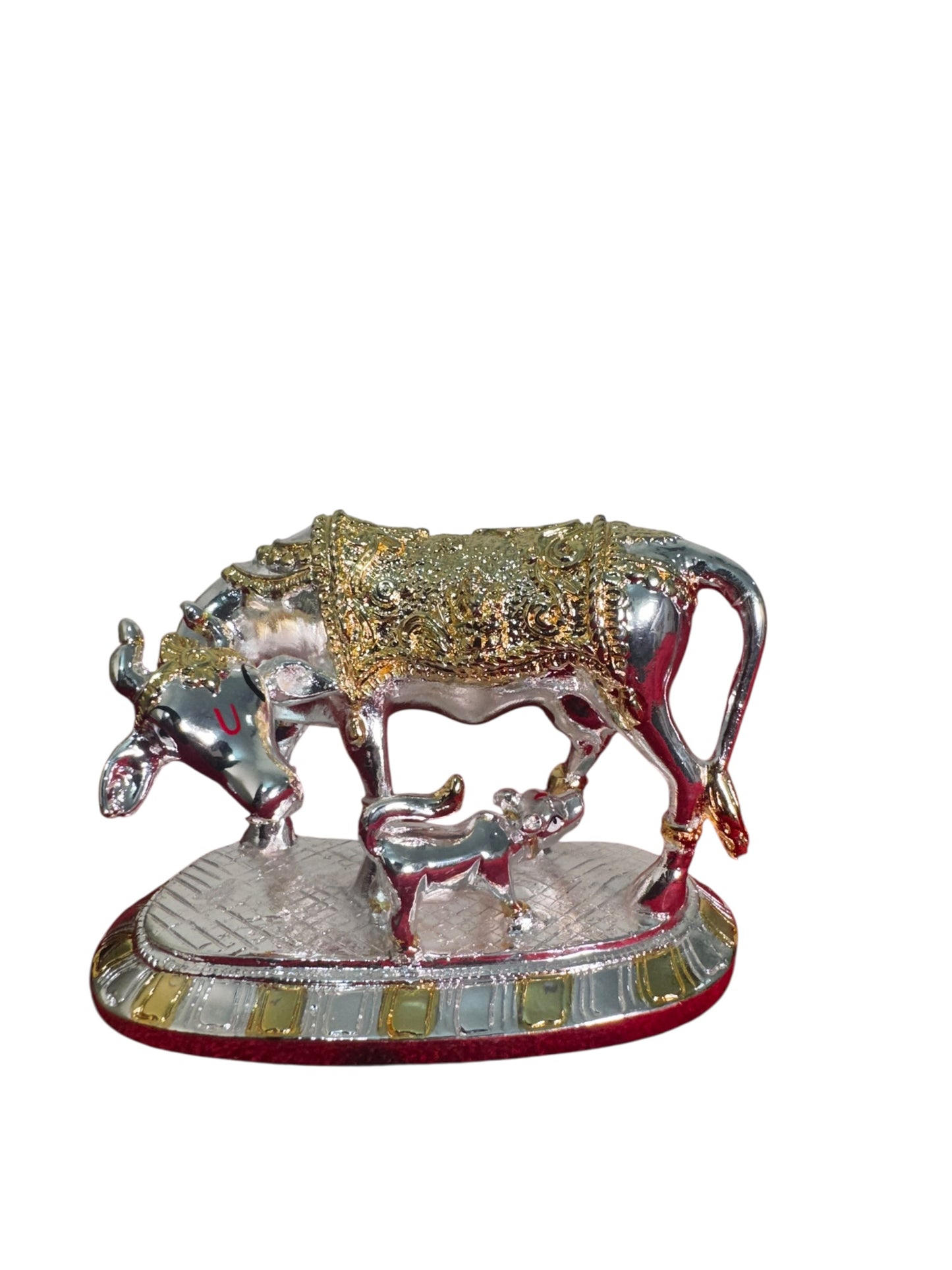 Cow Calf Gaja Lakshmi - Prasiddh idols presents resin made silver polished idol