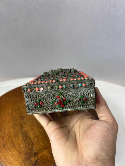 Vintage Brass made unique stones studded jewellery box