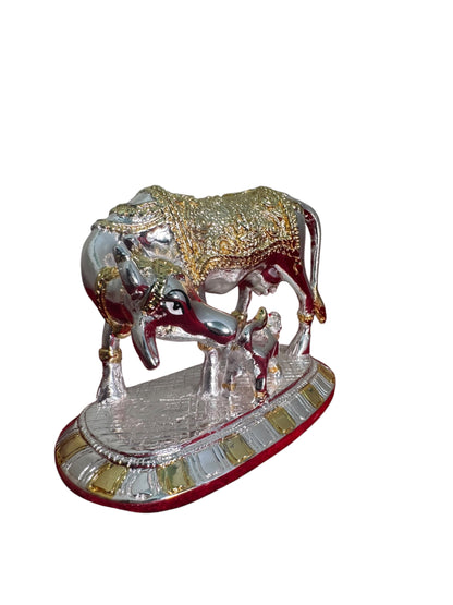 Cow Calf Gaja Lakshmi - Prasiddh idols presents resin made silver polished idol