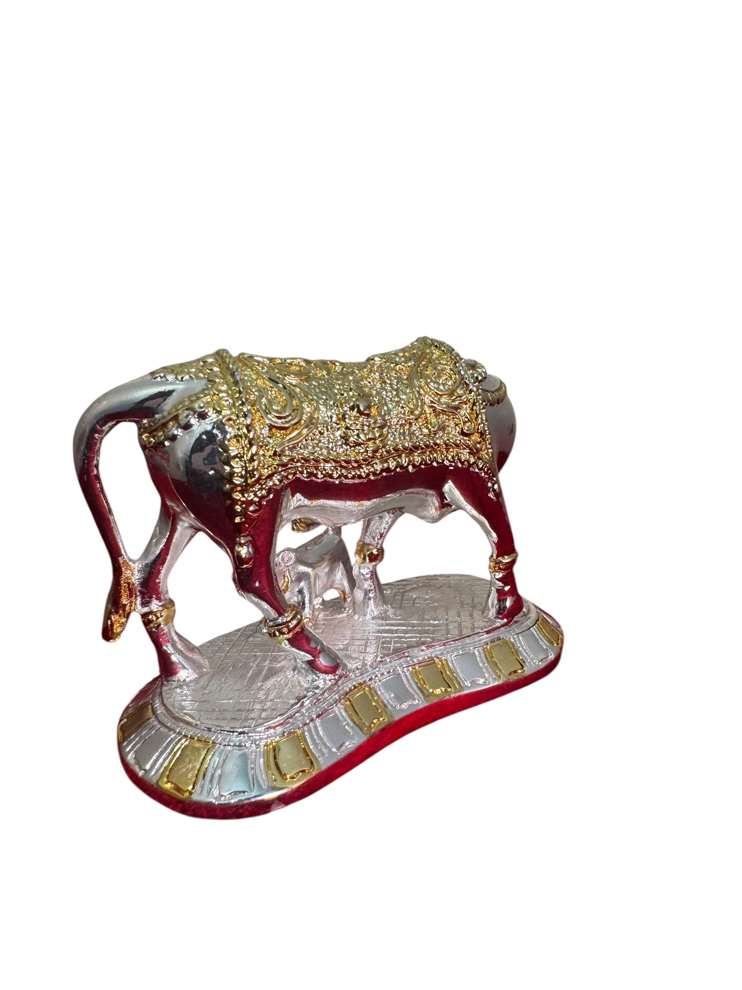 Cow Calf Gaja Lakshmi - Prasiddh idols presents resin made silver polished idol