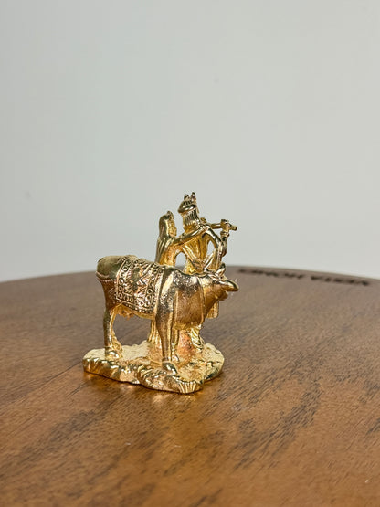 Radha Krishna idol with cow made of panchaloha