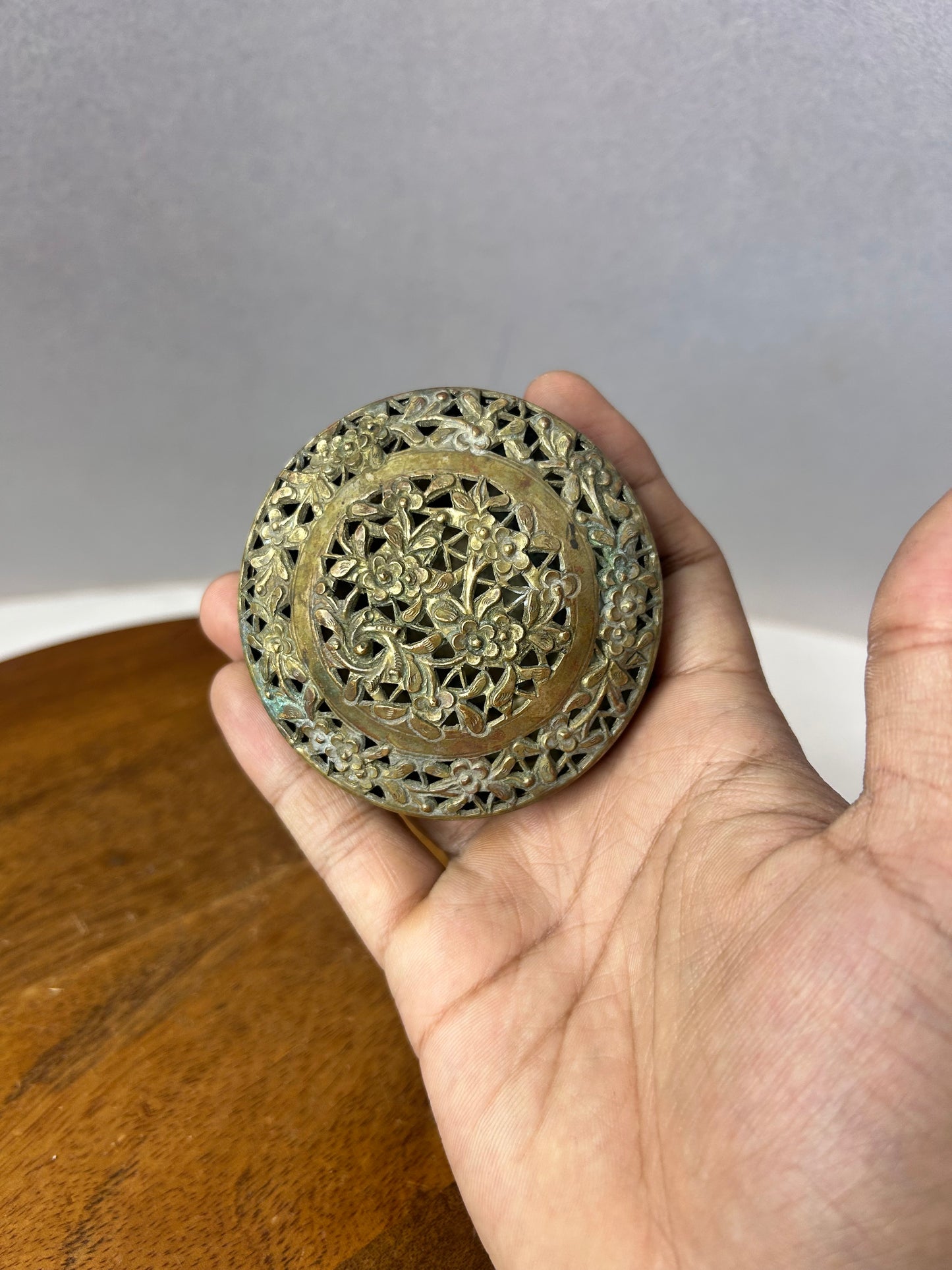 Brass made miniature jali cut jewellery box