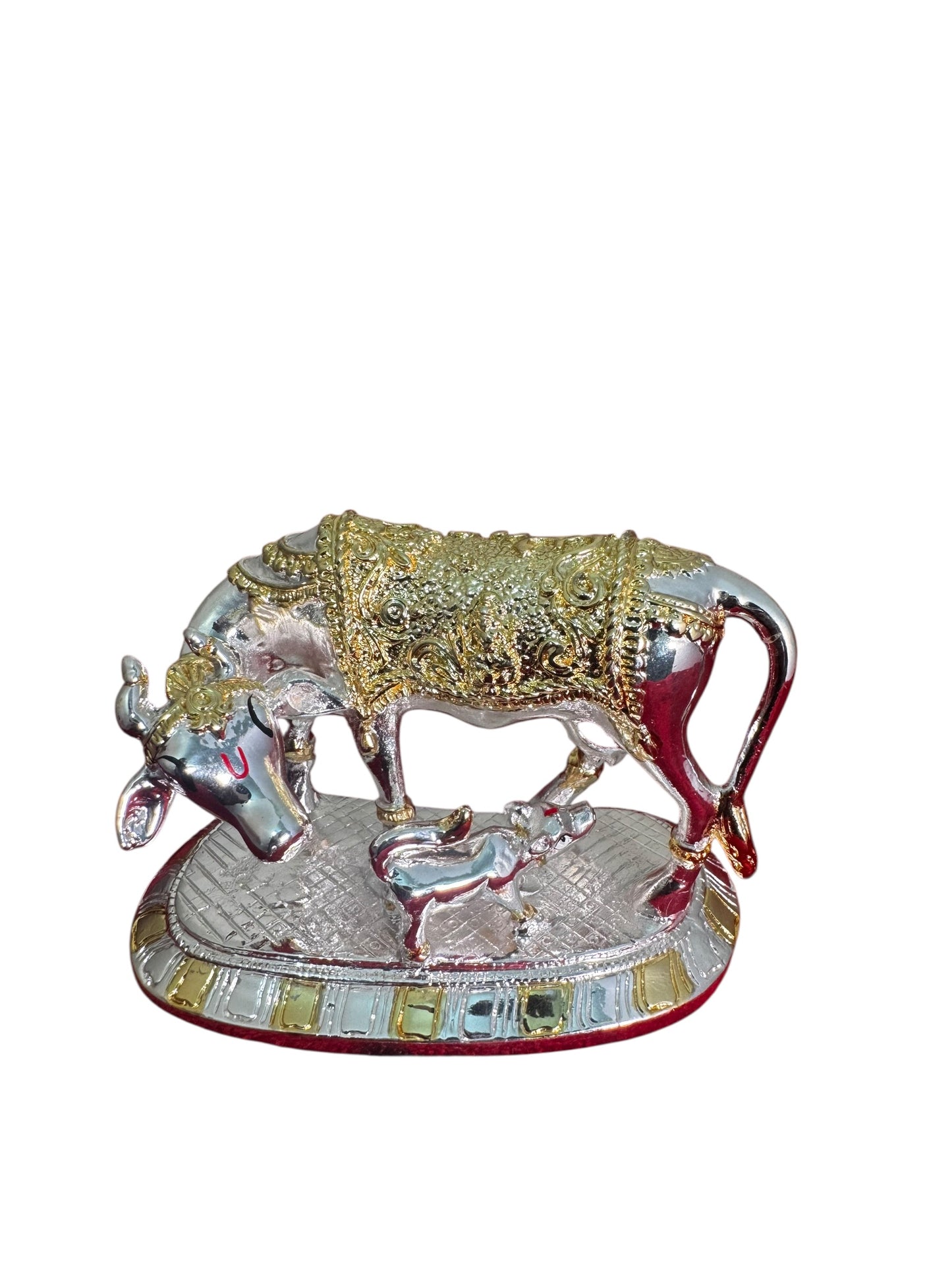 Cow Calf Gaja Lakshmi - Prasiddh idols presents resin made silver polished idol