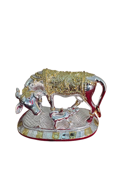 Cow Calf Gaja Lakshmi - Prasiddh idols presents resin made silver polished idol