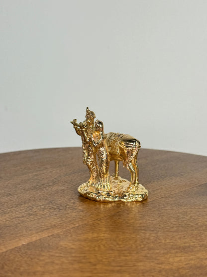 Radha Krishna idol with cow made of panchaloha