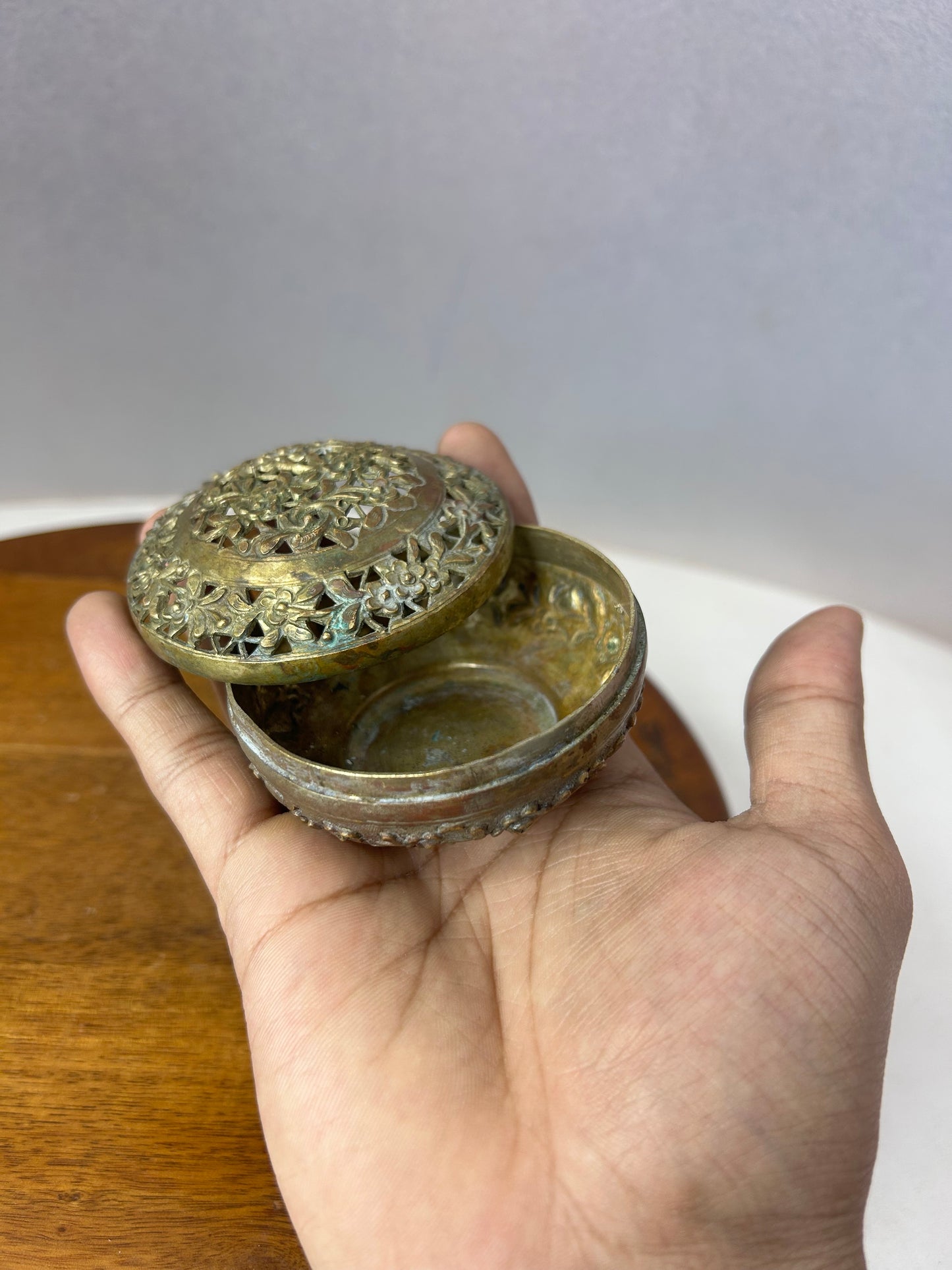 Brass made miniature jali cut jewellery box
