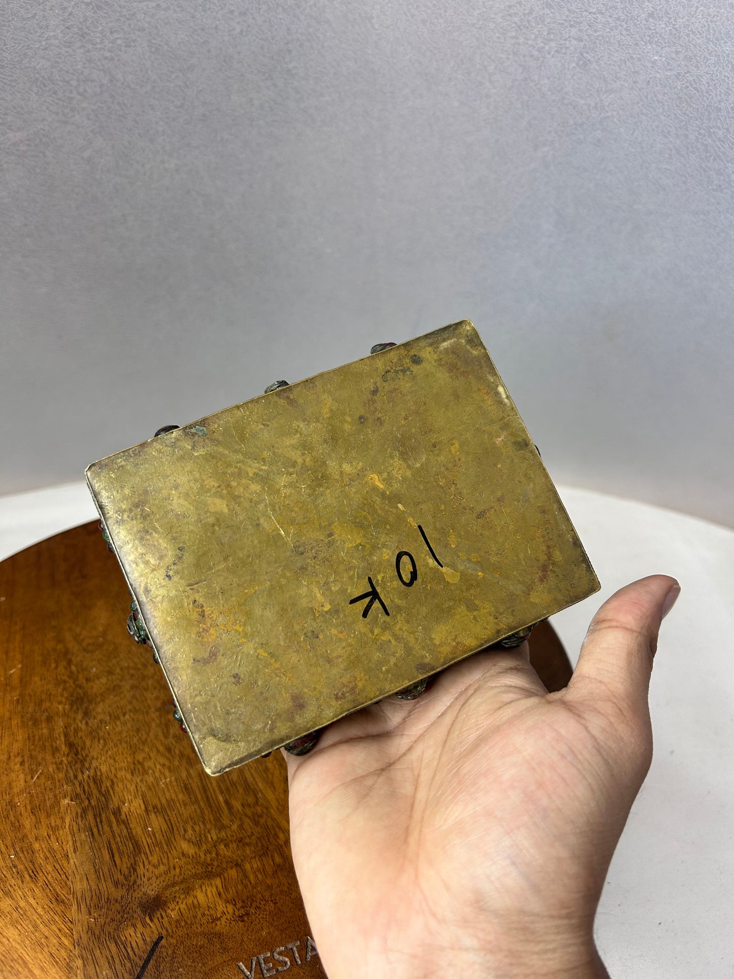 Vintage Brass made unique stones studded jewellery box