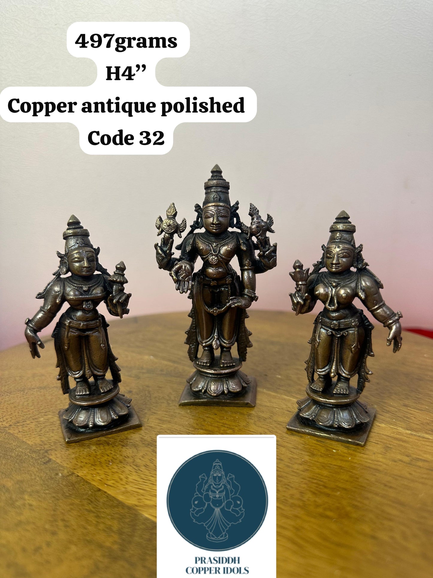 Srinivasa Woth Sridevi And Bhudevi - Prasiddh Idols Presents Copper Made Antique Polished Idol