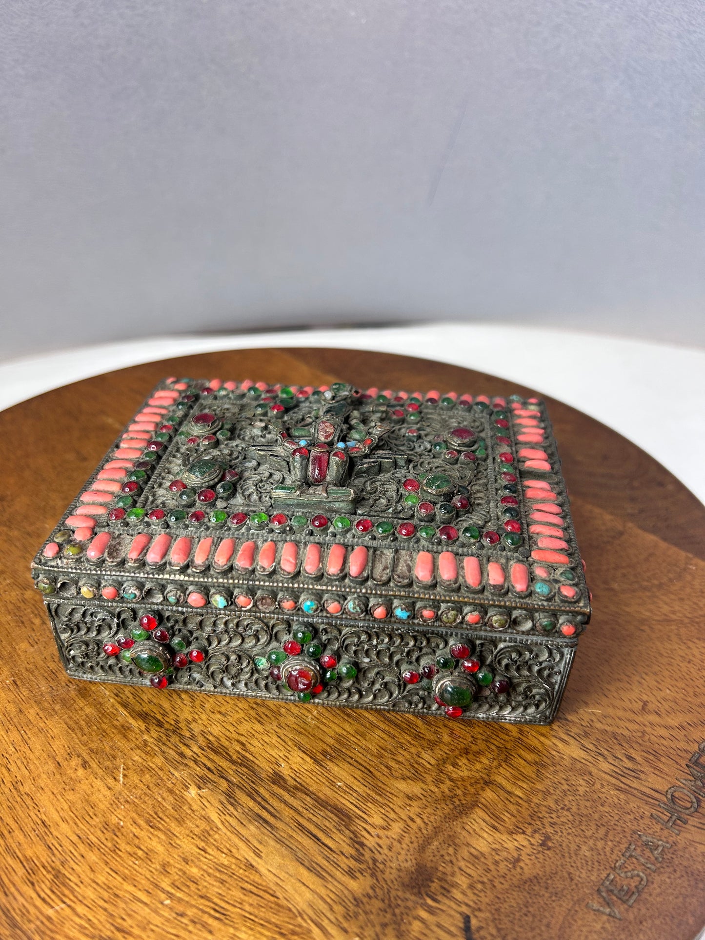 Vintage Brass made unique stones studded jewellery box