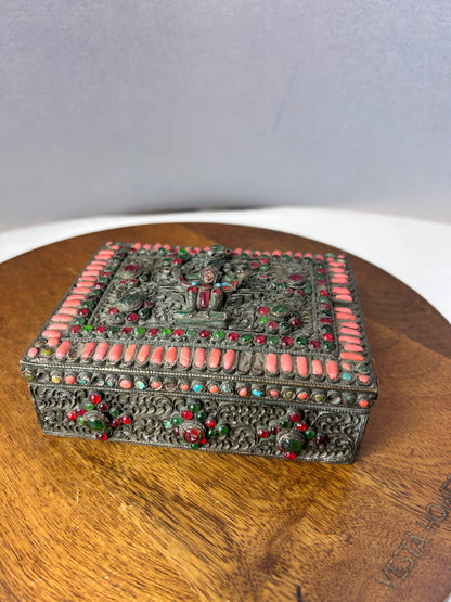 Vintage Brass made unique stones studded jewellery box