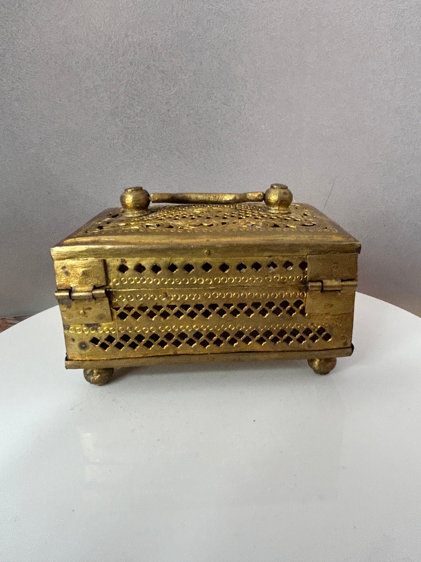Vintage brass jali cut box