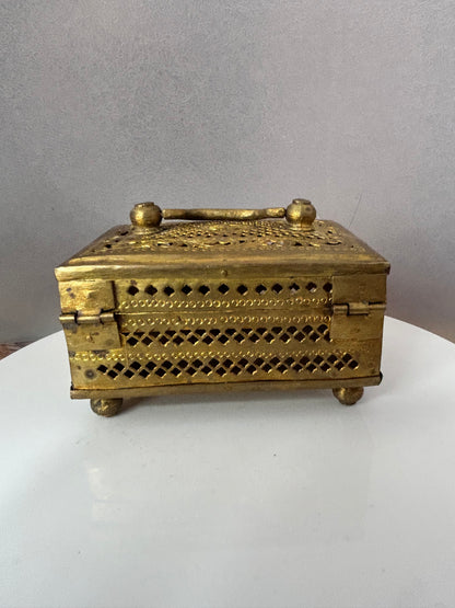 Vintage brass jali cut box