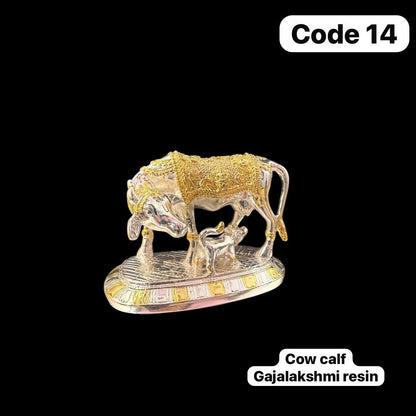 Cow Calf Gaja Lakshmi - Prasiddh idols presents resin made silver polished idol