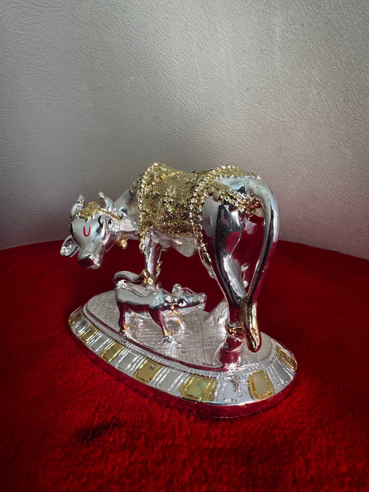 Cow Calf Gaja Lakshmi - Prasiddh idols presents resin made silver polished idol