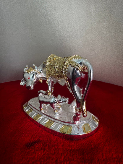 Cow Calf Gaja Lakshmi - Prasiddh idols presents resin made silver polished idol