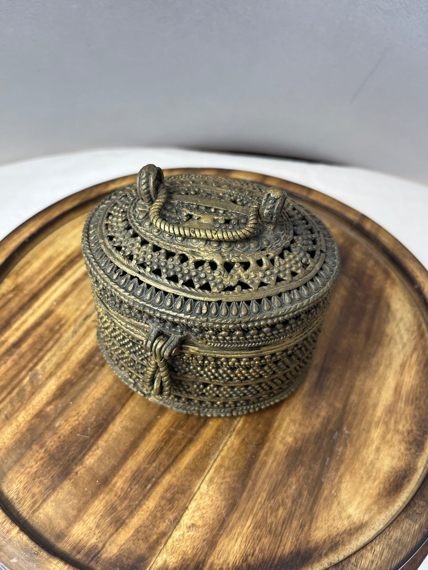 Vintage Rare Bronze cast jali box or Gowri Pettige or saligrama box