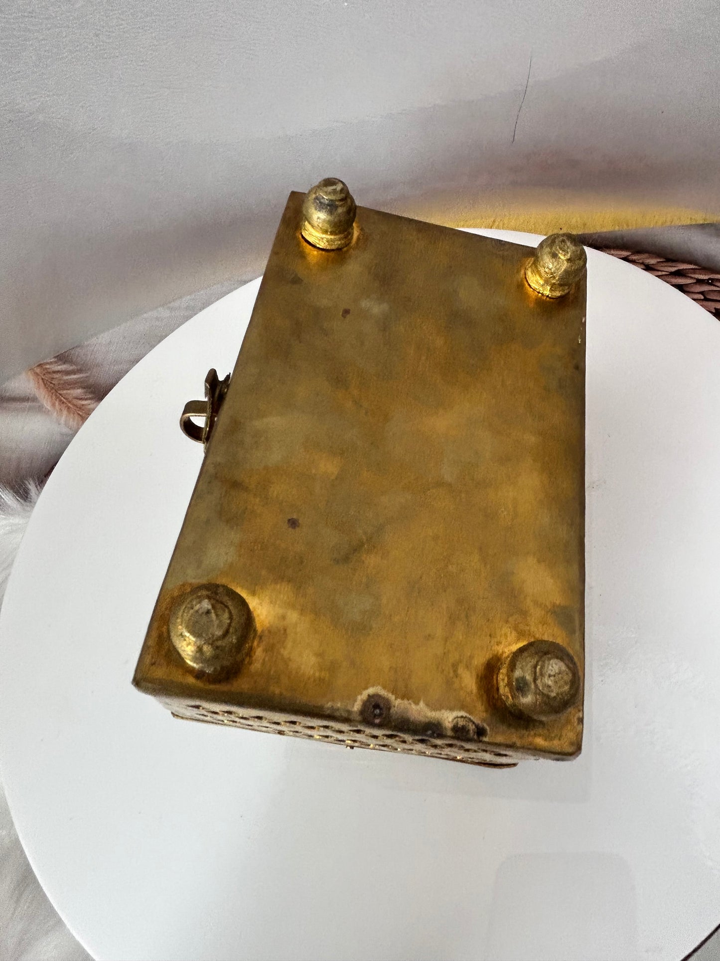 Vintage brass jali cut box